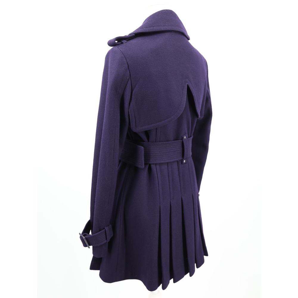 Miss Sixty Wool Blend Belted Peacoat Pleated Back Purple Y2K Jacket Size M - Picture 4 of 16